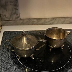 Elegant Silver Sugar Bowl and Creamer Set
